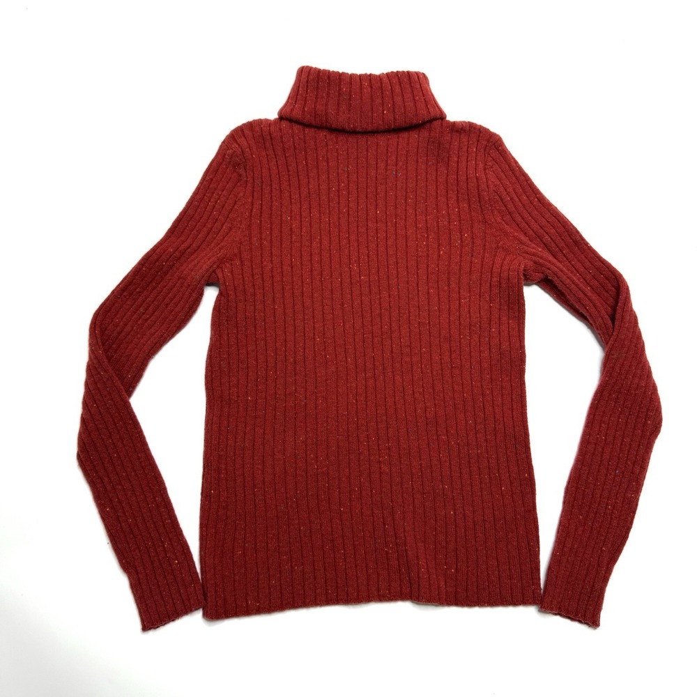 Garnet Hill Red Ribbed Turtleneck Sweater Womens S 100% Merino‎ Wool Confetti